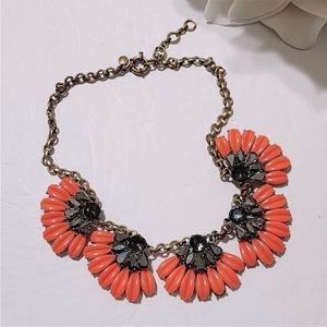 J. Crew Coral and Gold Flower Rhinestone  Necklace, Statement Necklace